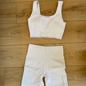 Ribbed White Seamless Crop Tank and High-Waist Shorts Set